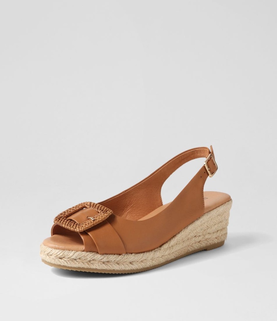 DJANGO & JULIETTE Saloso Dark Tan Natural Leather Buckle Espadrilles | Espadrilles