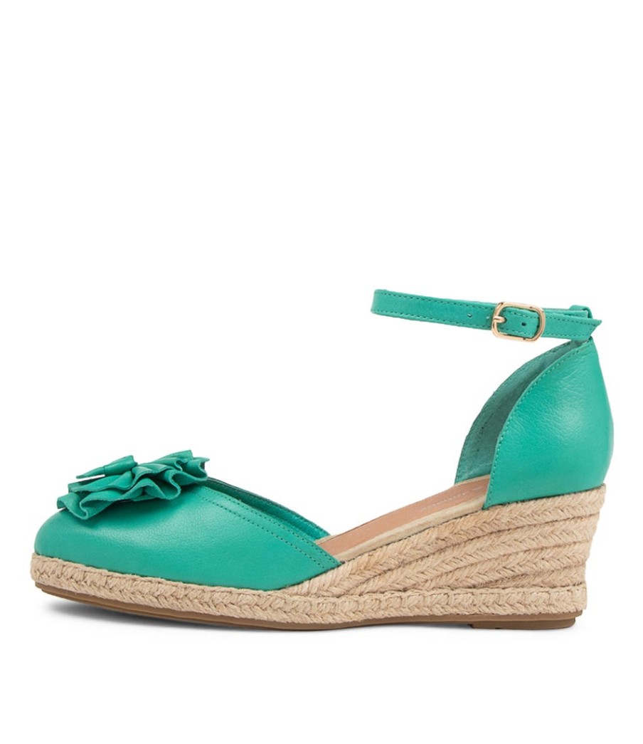 DJANGO & JULIETTE Raggie Light Emerald Nat Rope Leather Wedges | Espadrilles