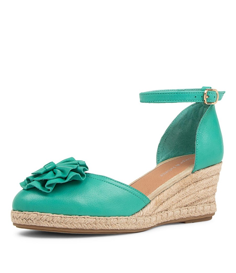 DJANGO & JULIETTE Raggie Light Emerald Nat Rope Leather Wedges | Espadrilles
