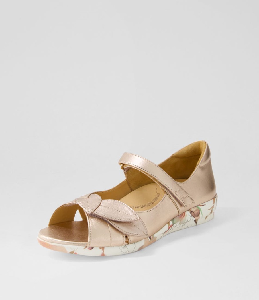 ZIERA Disco W Pale Rose Gold Blush Floral Leather Sandals | Comfort