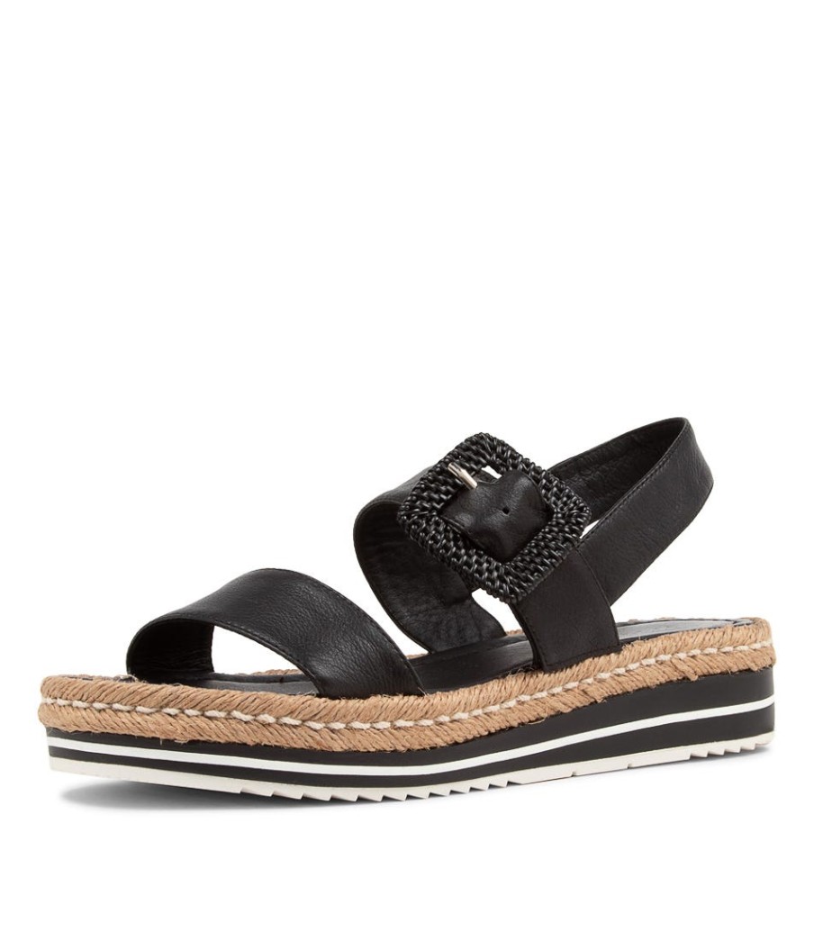 DJANGO & JULIETTE Antons Black Leather Espadrilles | Espadrilles