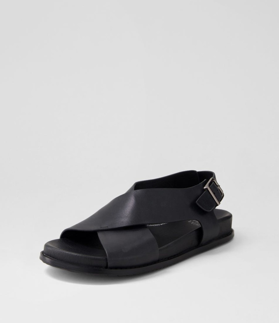 ZIERA Hanako W Black Leather Sandals | Flats