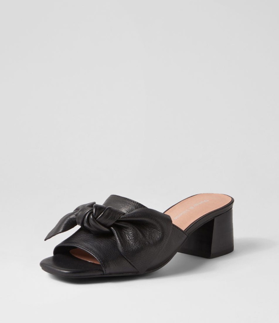 DJANGO & JULIETTE Finchy Black Heel Leather Mules | Heels