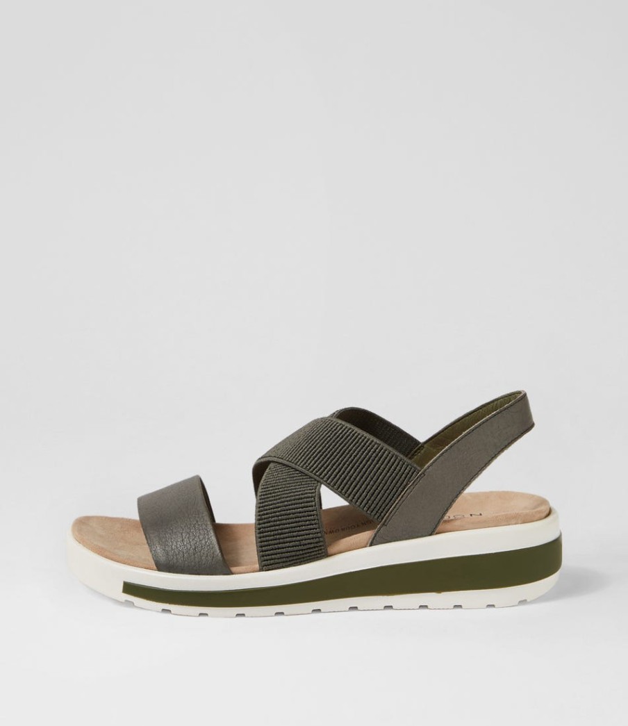 ZIERA Grandys W Olive Leather Elastic Sandals | Heels