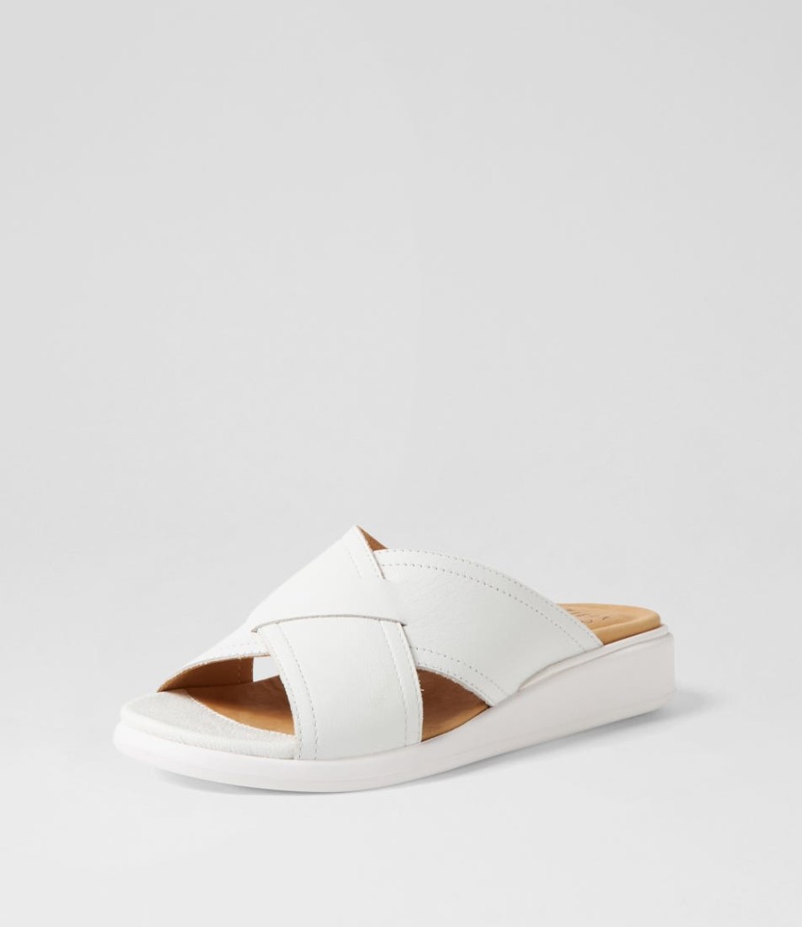 ZIERA Iyolo W White Leather Slides | Flats