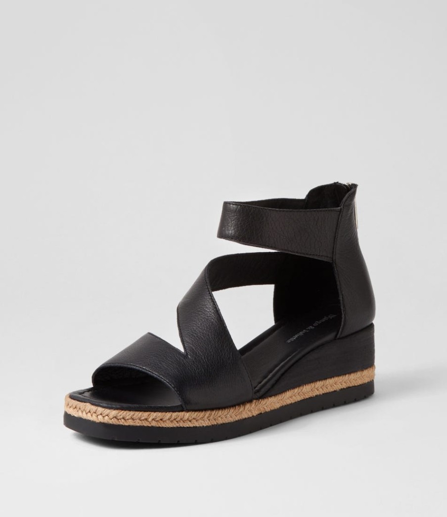 DJANGO & JULIETTE Ismet Black Leather Espadrilles | Espadrilles
