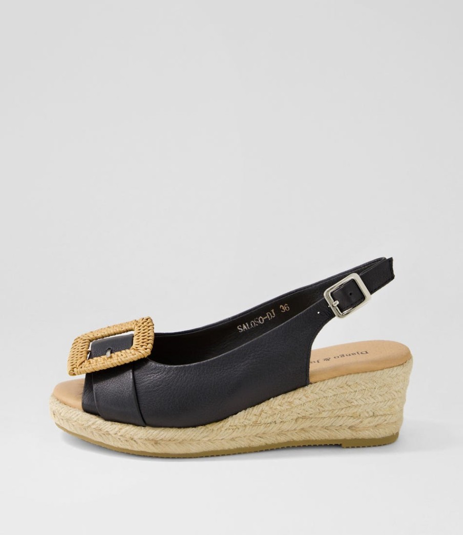 DJANGO & JULIETTE Saloso Black Natural Leather Buckle Sandals | Espadrilles