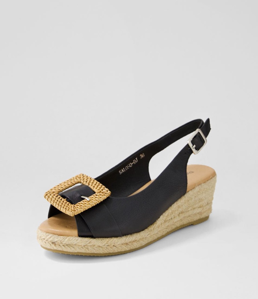 DJANGO & JULIETTE Saloso Black Natural Leather Buckle Sandals | Espadrilles