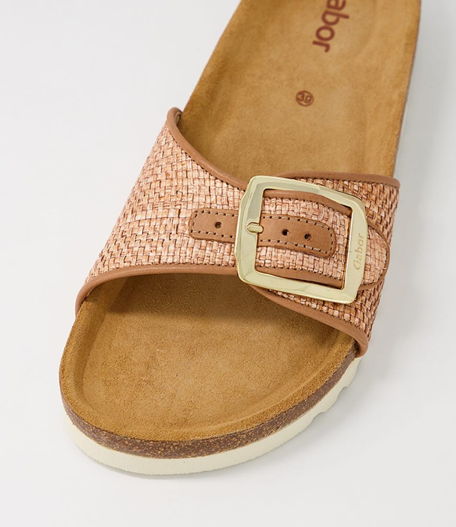 GABOR Arnell Peach Raffia Slides | Comfort