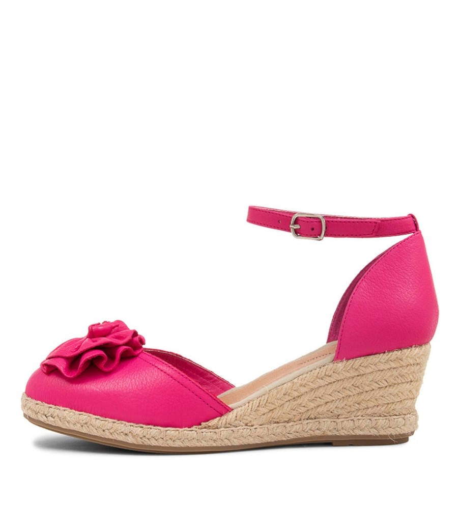 DJANGO & JULIETTE Raggie Fuchsia Natural Rope Leather Wedges | Espadrilles