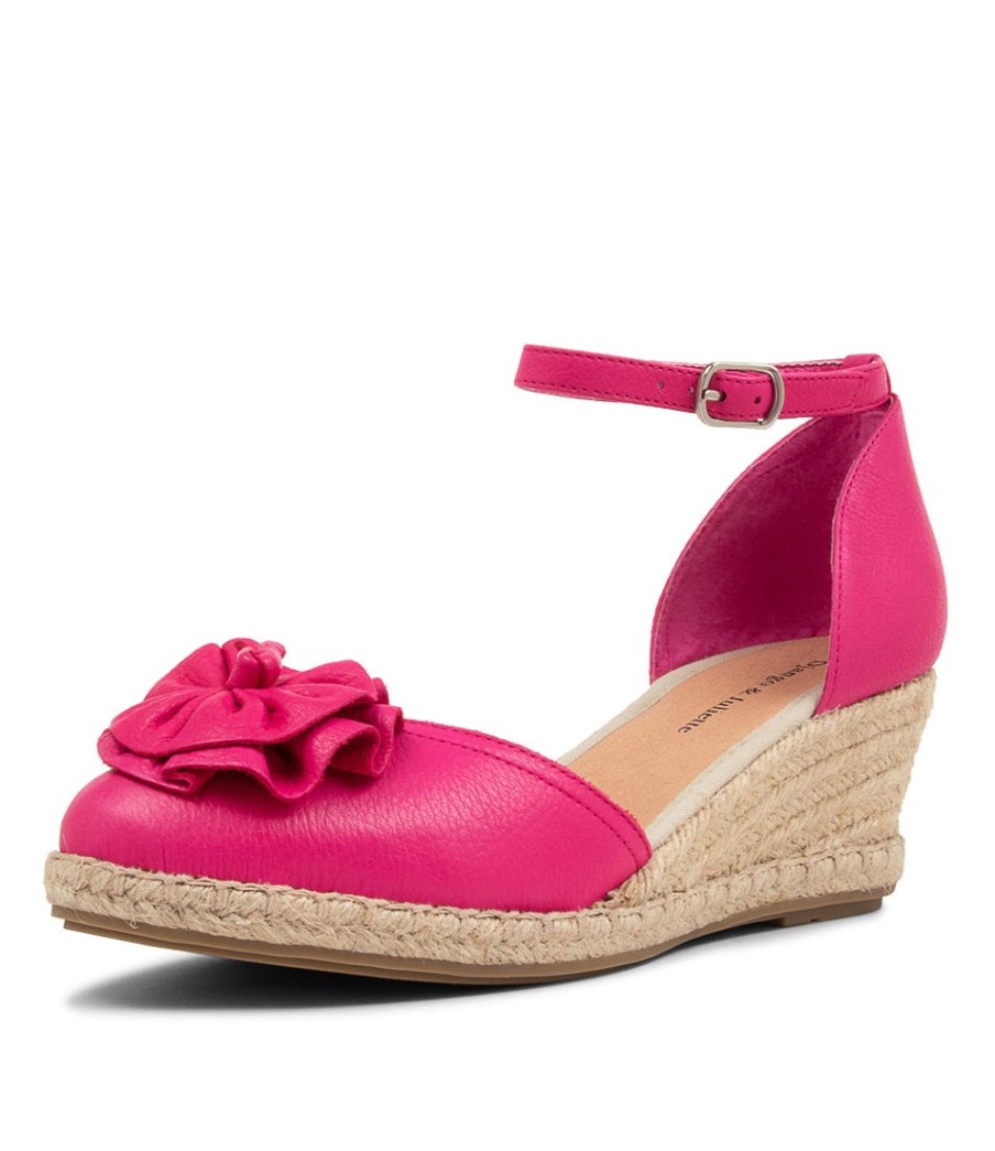 DJANGO & JULIETTE Raggie Fuchsia Natural Rope Leather Wedges | Espadrilles