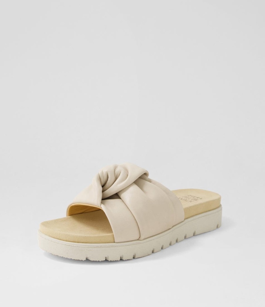 ZIERA Nulla Xw Almond Leather Slides | Flats