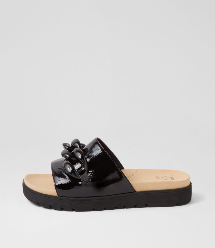 ZIERA Nerriya Xw Black Patent Leather Slides | Flats
