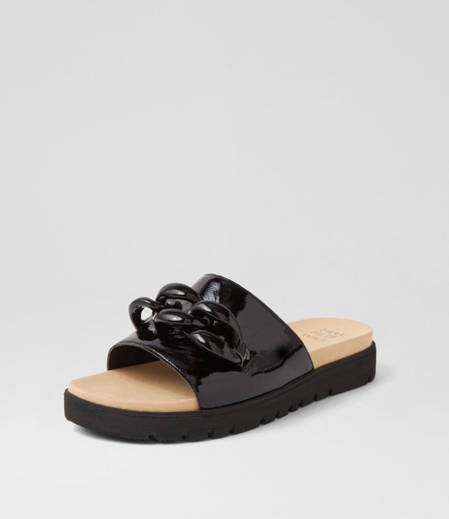ZIERA Nerriya Xw Black Patent Leather Slides | Flats