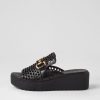 DJANGO & JULIETTE Osteno Black Leather Slides | Wedges