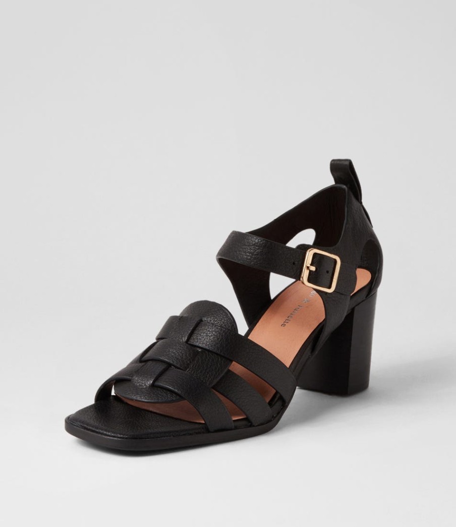 DJANGO & JULIETTE Hayat Black Leather Sandals | Heels