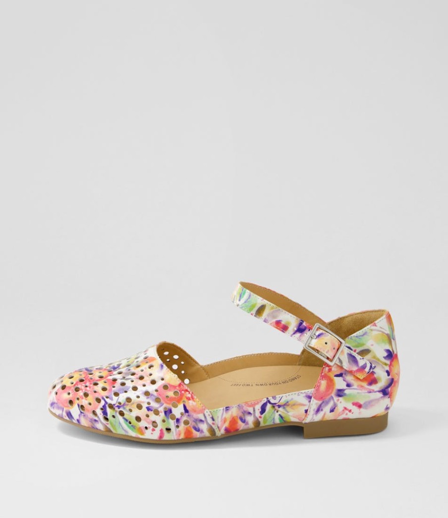 ZIERA Carrole Xf Orange Floral Leather Flat Shoes | Flats