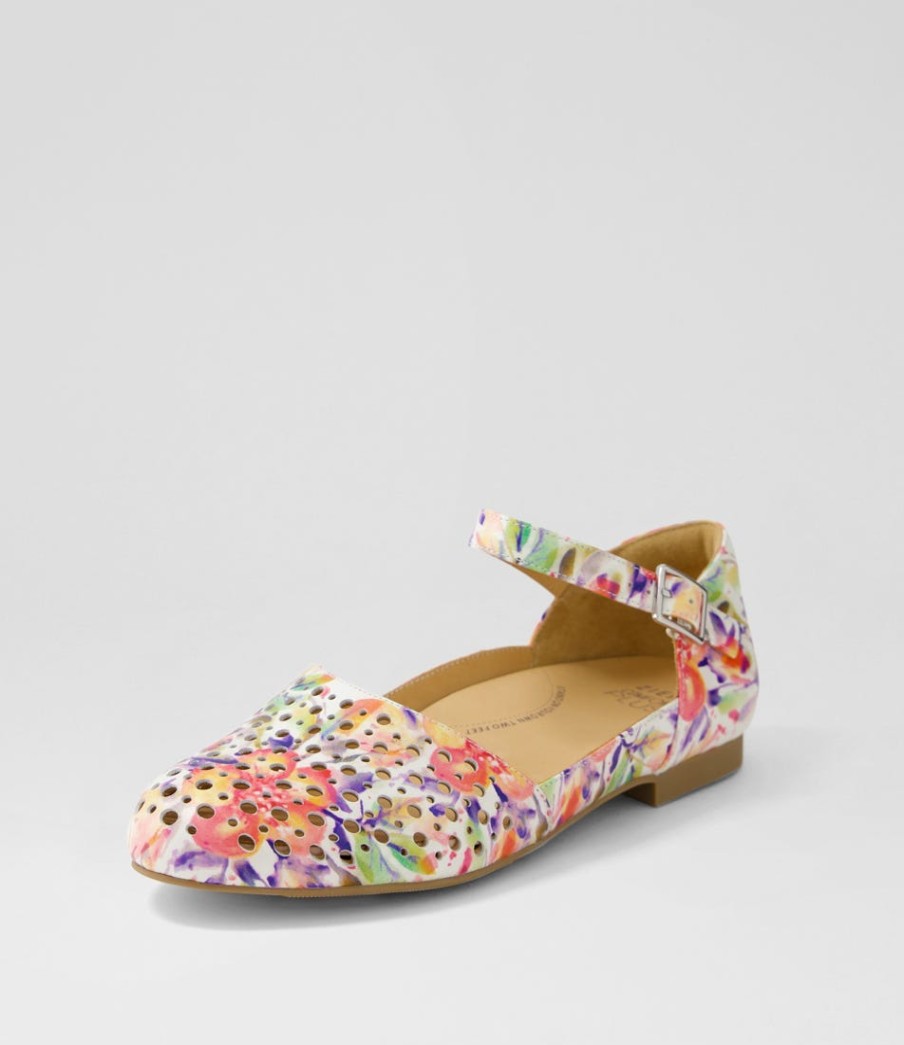 ZIERA Carrole Xf Orange Floral Leather Flat Shoes | Flats