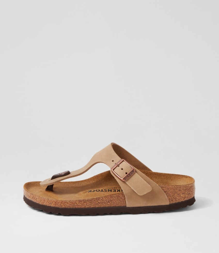 BIRKENSTOCK Gizeh Narrow W Tobacco Brown Oiled Leather Thongs | Comfort