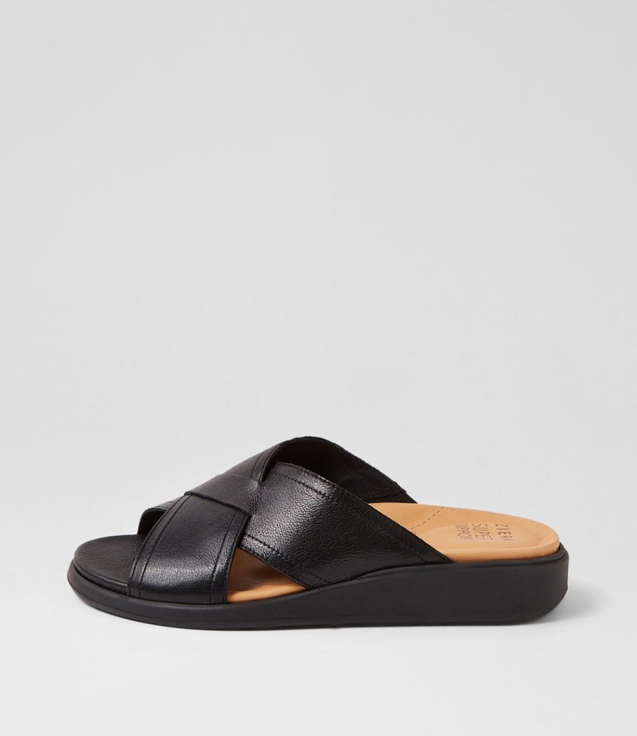 ZIERA Iyolo W Black Leather Slides | Flats
