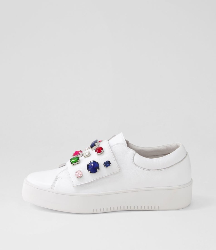 DJANGO & JULIETTE Lunit White Bright Jewels Leather Sneakers | Sneakers