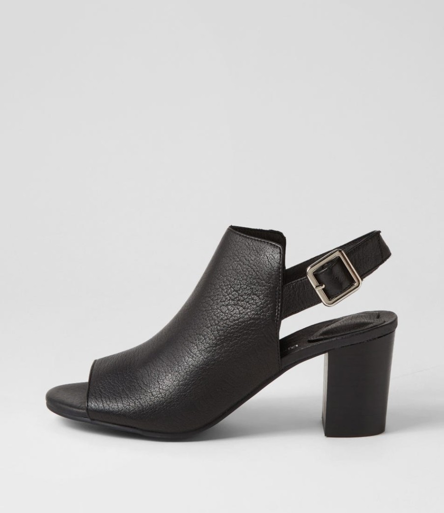 DJANGO & JULIETTE Sauda Black Leather Sandals | Heels