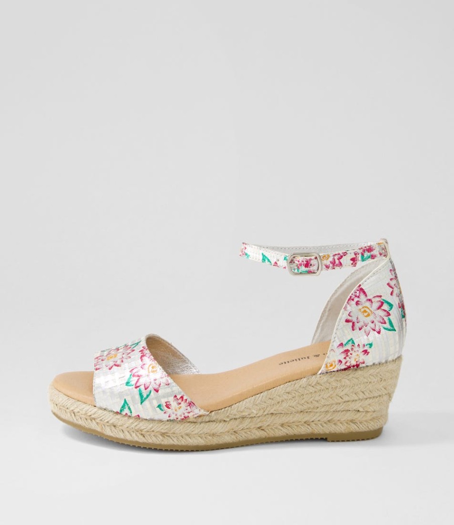 DJANGO & JULIETTE Skip Silver Fuchsia Leather Espadrilles | Espadrilles