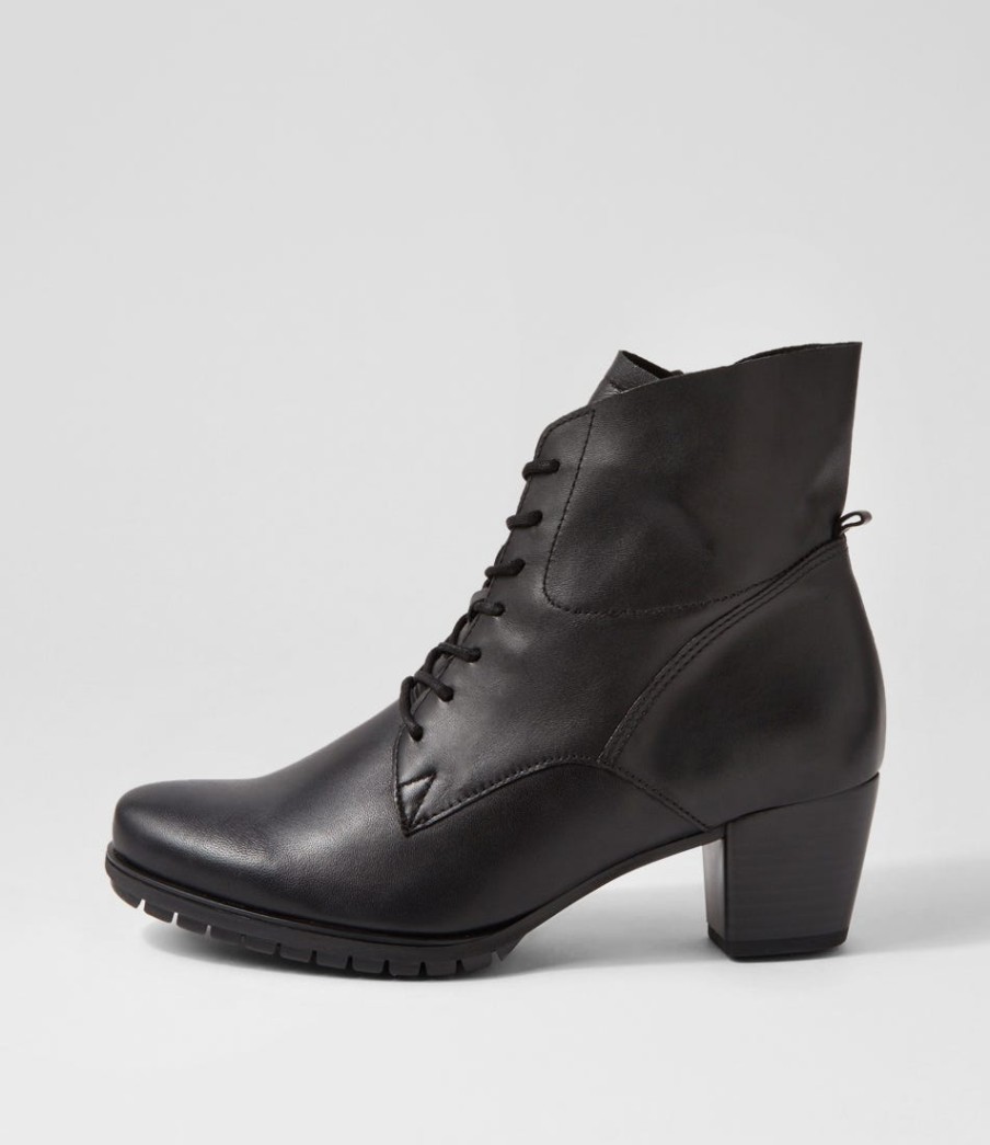 GABOR Petunia Schwarz Leather Lace Up Boots | Boots