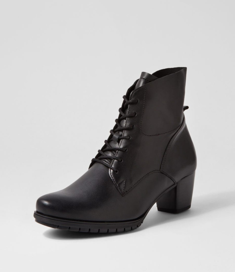 GABOR Petunia Schwarz Leather Lace Up Boots | Boots