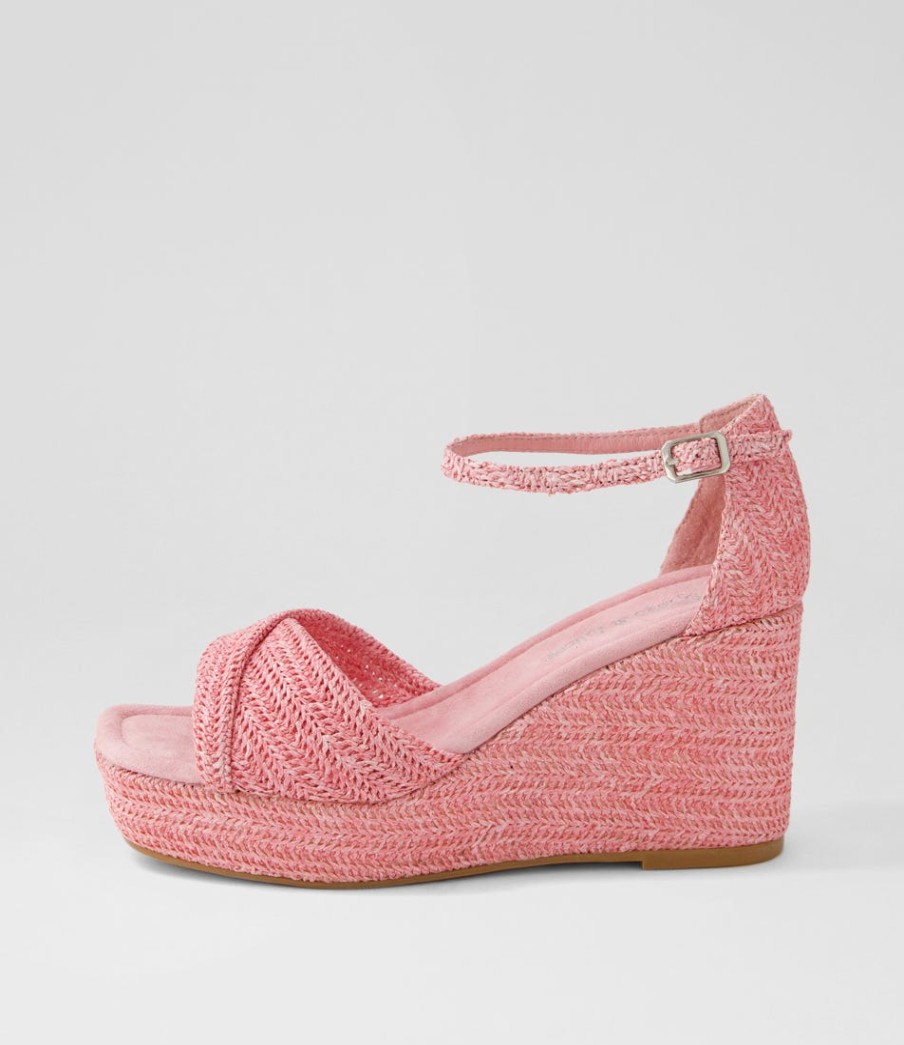 DJANGO & JULIETTE Cotton Pink Synthetic Raffia Sandals | Heels