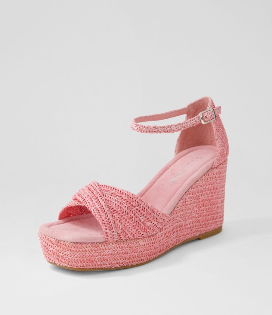 DJANGO & JULIETTE Cotton Pink Synthetic Raffia Sandals | Heels