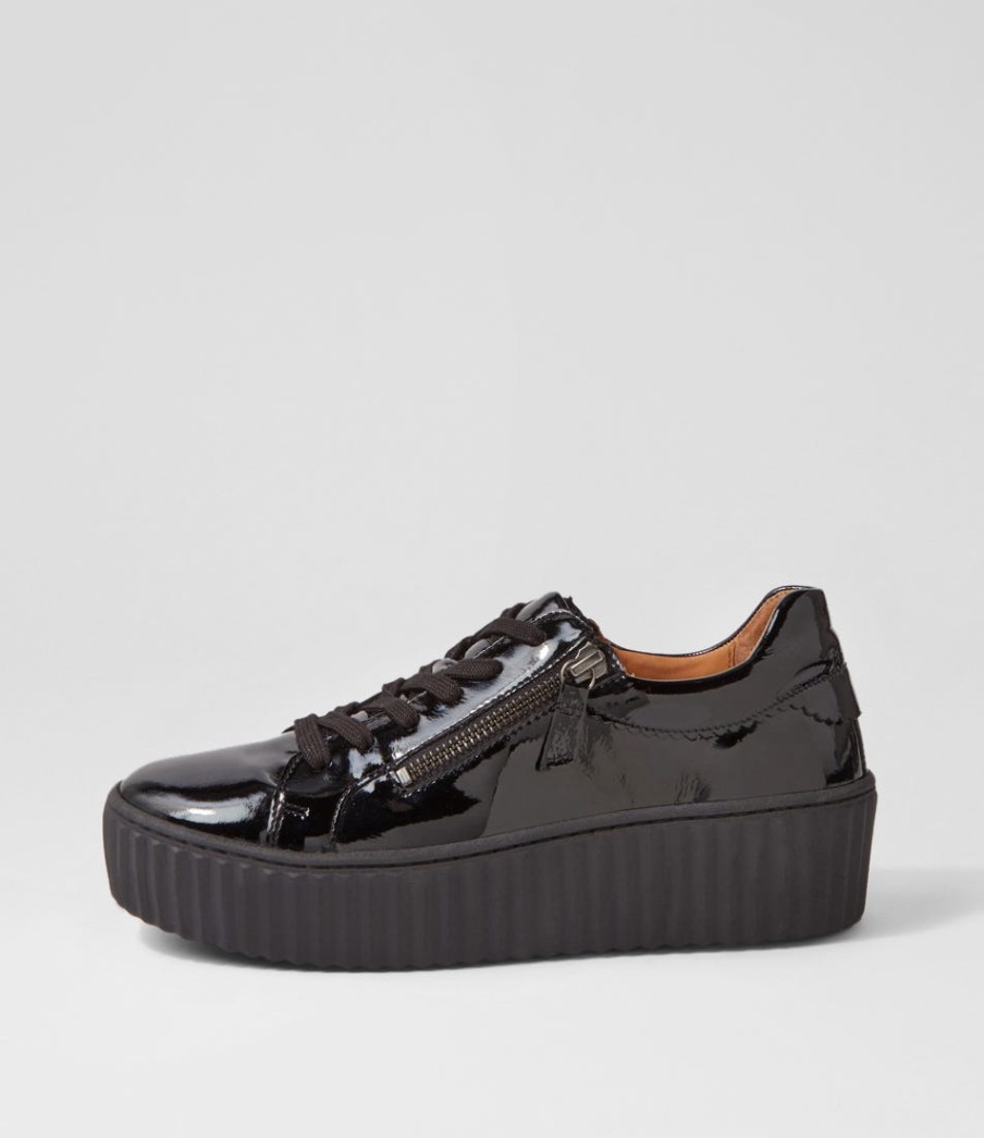 GABOR Carmelia Schwarz Patent Leather Sneakers | Comfort
