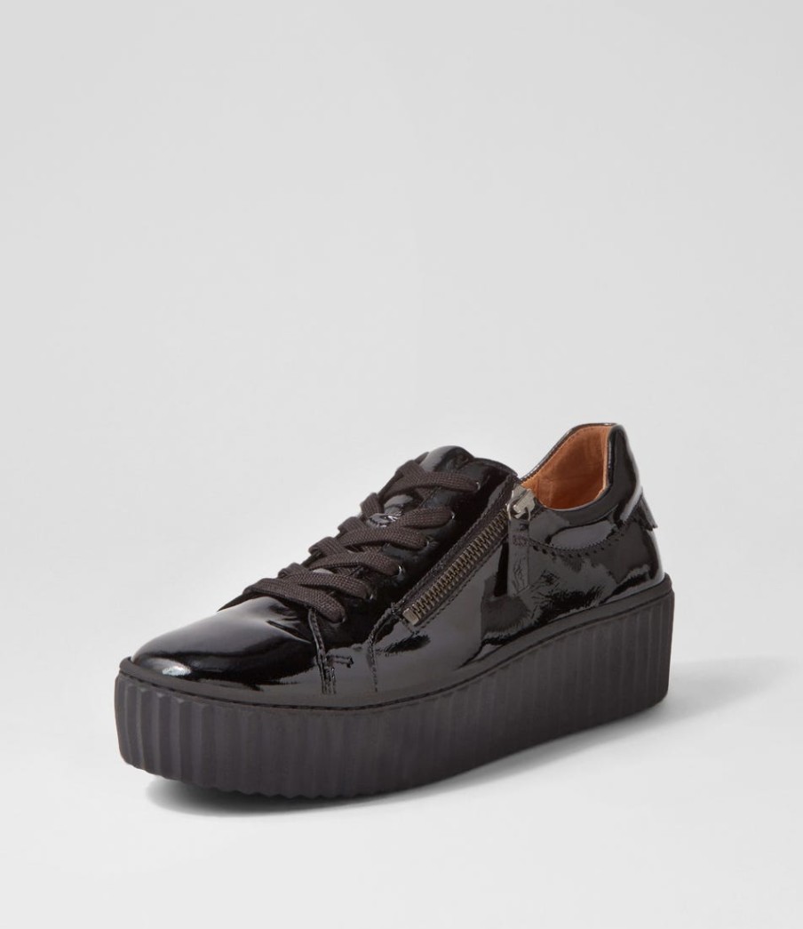 GABOR Carmelia Schwarz Patent Leather Sneakers | Comfort