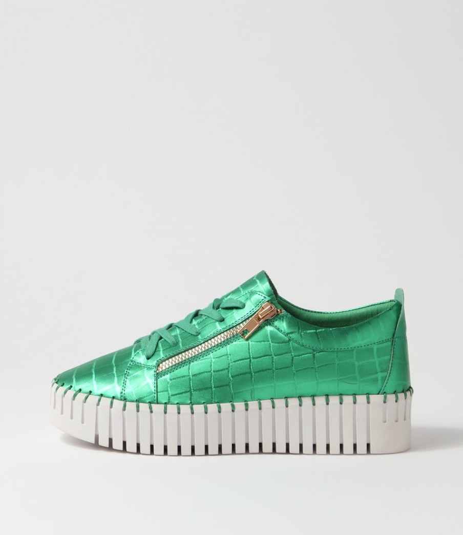 DJANGO & JULIETTE Bump Emerald White Croc Leather Sneakers | Sneakers