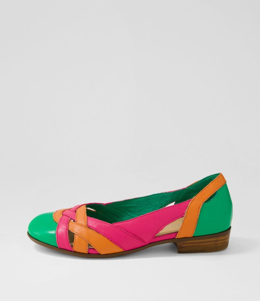 DJANGO & JULIETTE Doddo Bright Emerald Orange Multi Ballet Flats | Flats