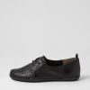 ZIERA Lothar W Black Leather Lace Up Flats | Flats
