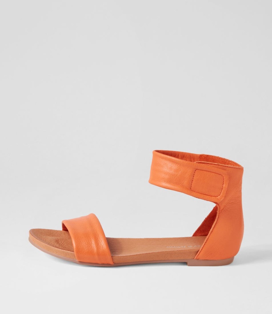 DJANGO & JULIETTE Juzz Bright Orange Leather Sandals | Flats