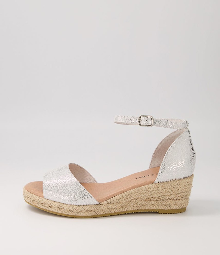 DJANGO & JULIETTE Skip Silver Natural Rope Speckle Leather Sandals | Espadrilles