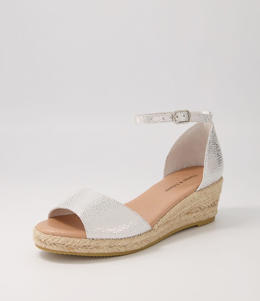DJANGO & JULIETTE Skip Silver Natural Rope Speckle Leather Sandals | Espadrilles