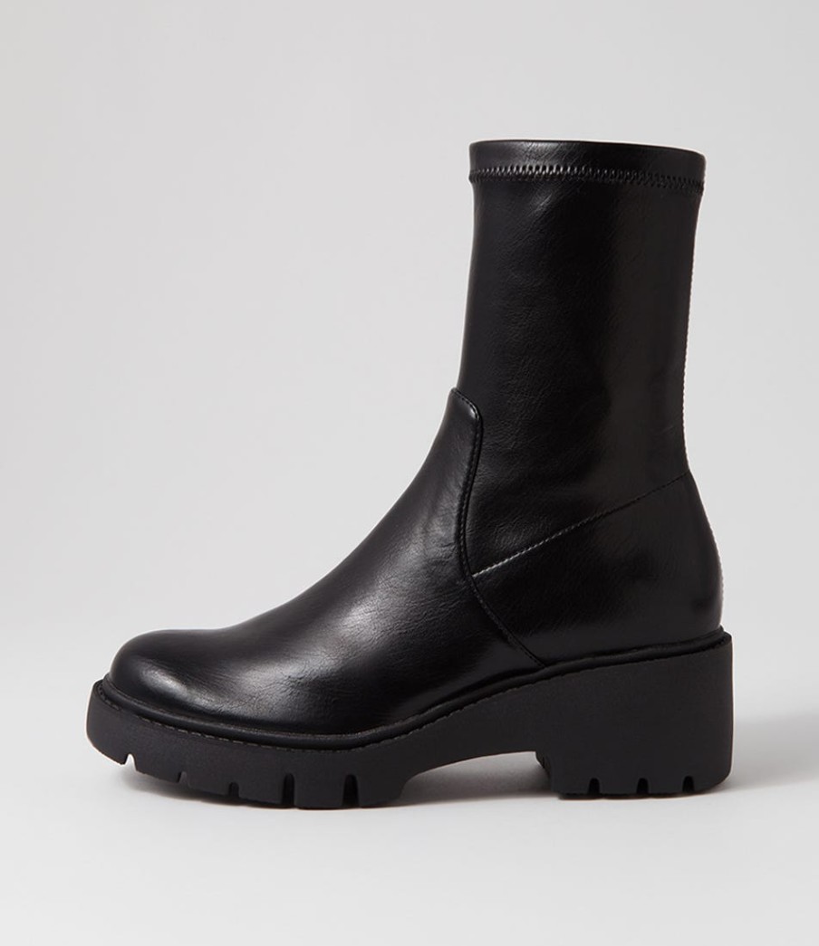 DJANGO & JULIETTE Urina Black Stretch Ankle Boots | Boots
