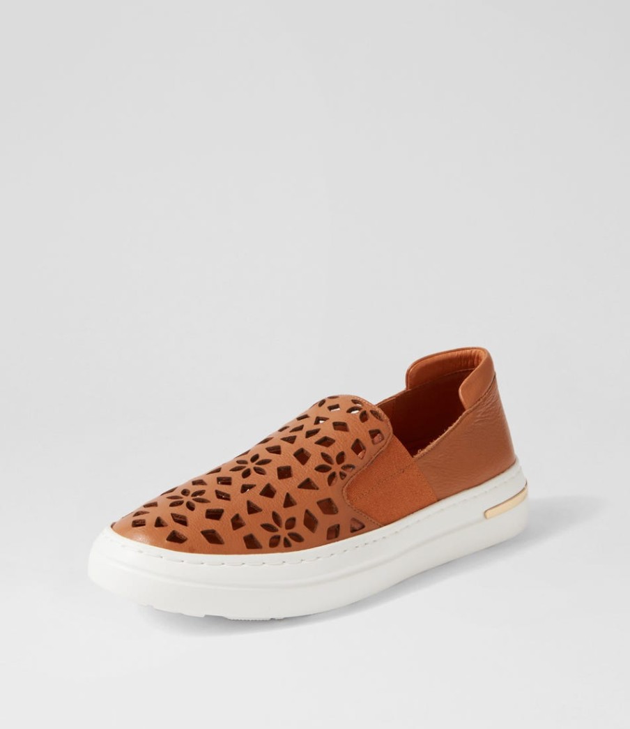 DJANGO & JULIETTE Willett Dark Tan White Leather Elastic Sneakers | Sneakers
