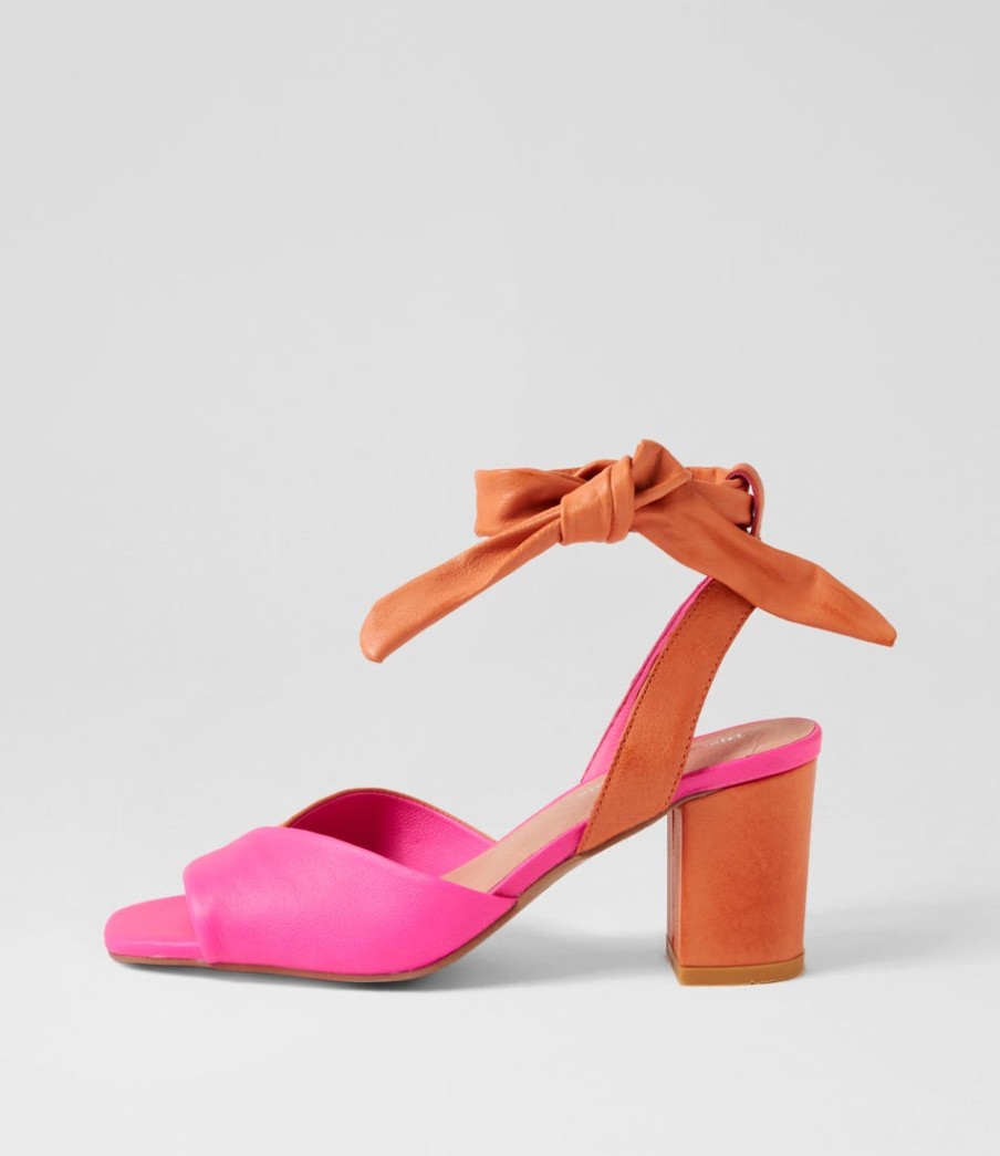 DJANGO & JULIETTE Pavoom Hot Pink Bright Orange Leather Sandals | Heels