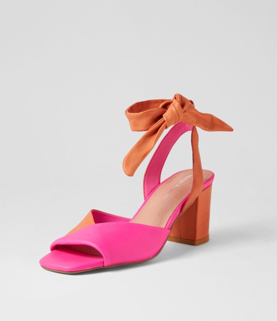 DJANGO & JULIETTE Pavoom Hot Pink Bright Orange Leather Sandals | Heels