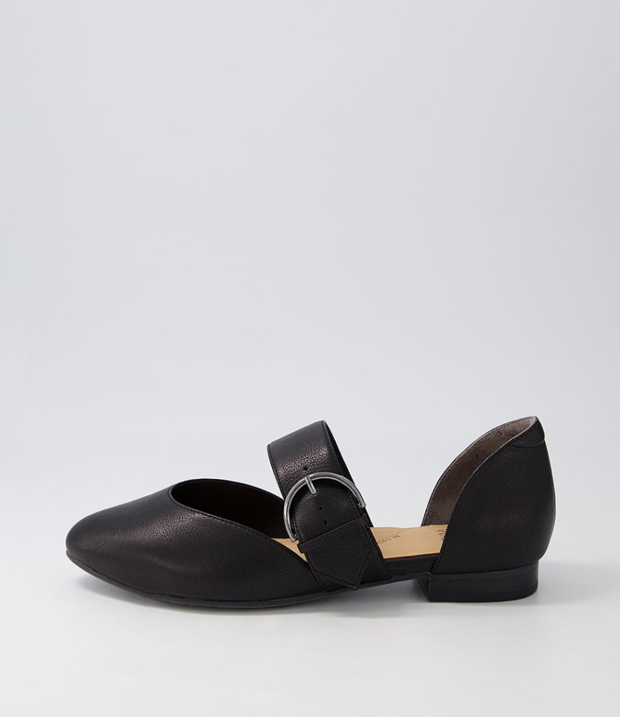 ZIERA Loraa W Black Buckle Leather Ballet Flats | Flats