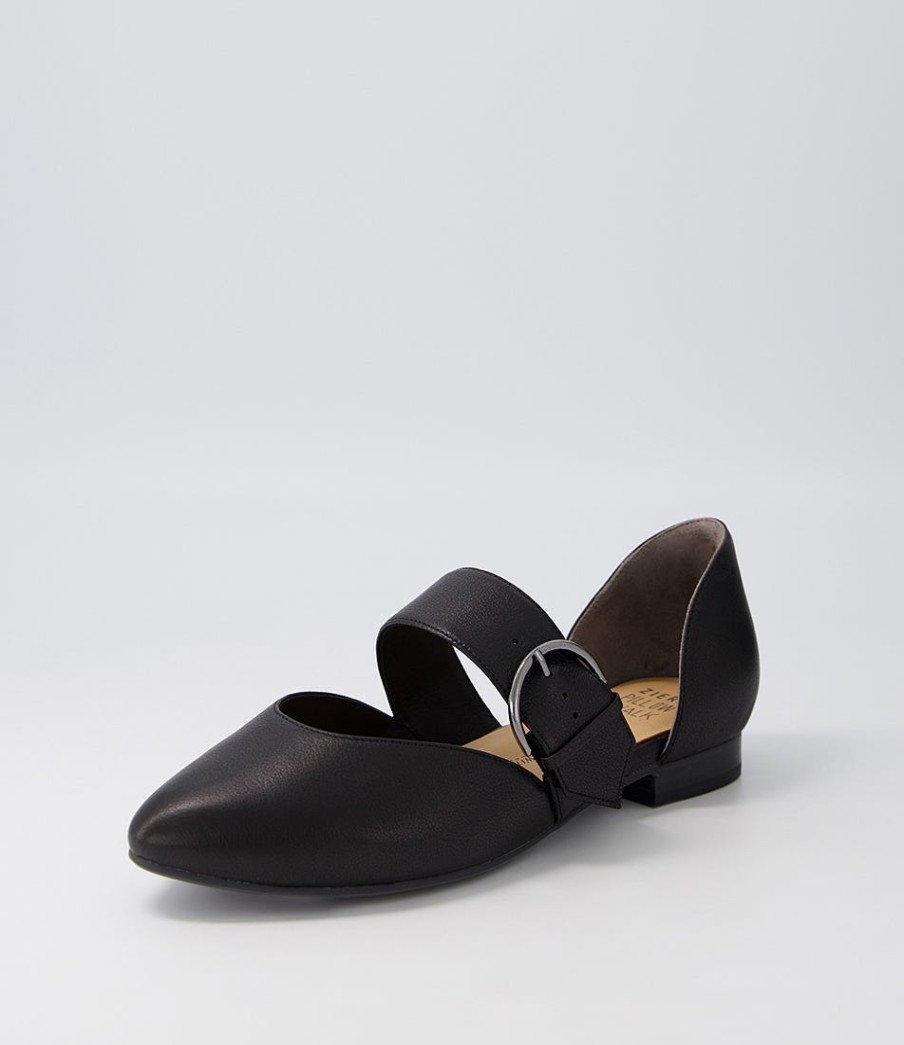 ZIERA Loraa W Black Buckle Leather Ballet Flats | Flats