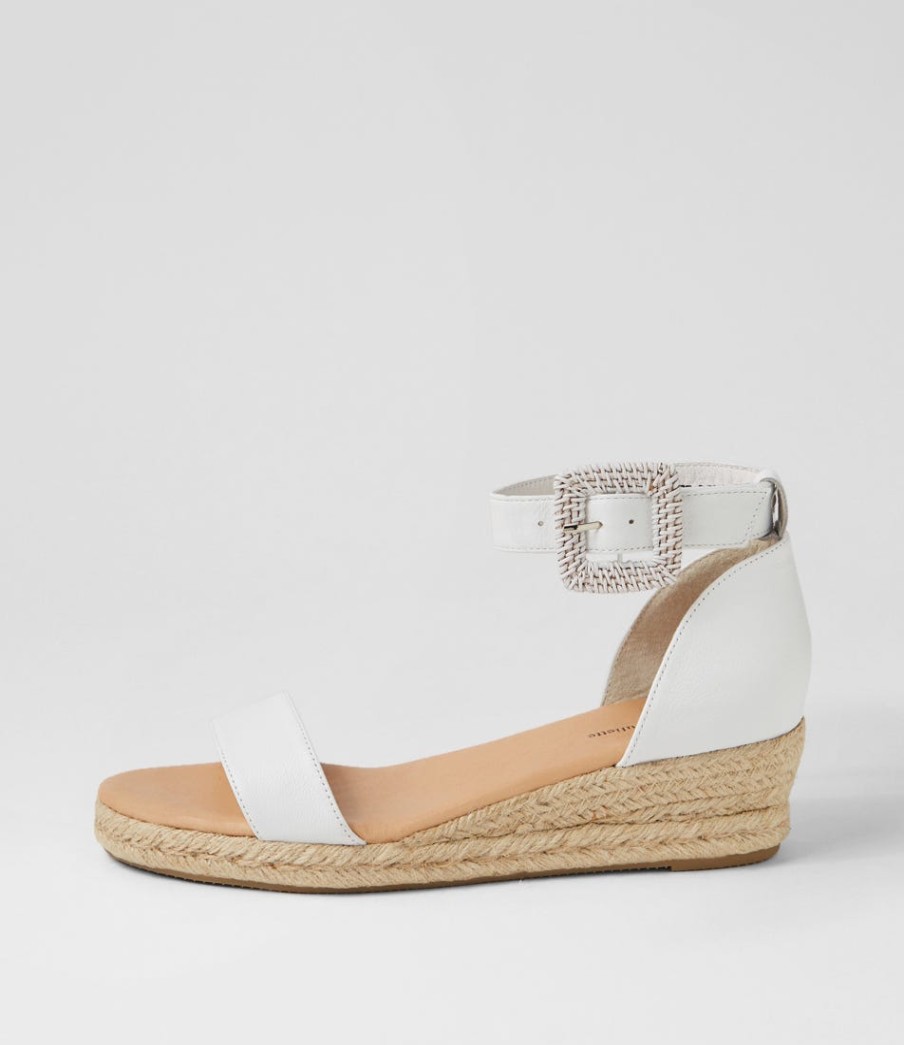 DJANGO & JULIETTE Sprout Lrg White Leather Buckle Espadrilles | Espadrilles