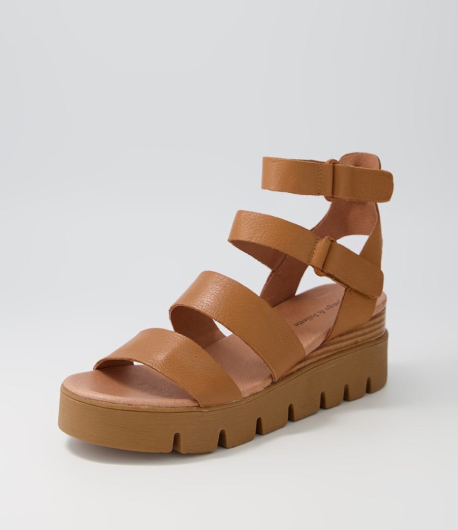 DJANGO & JULIETTE Rhean Dark Tan Leather Sandals | Wedges