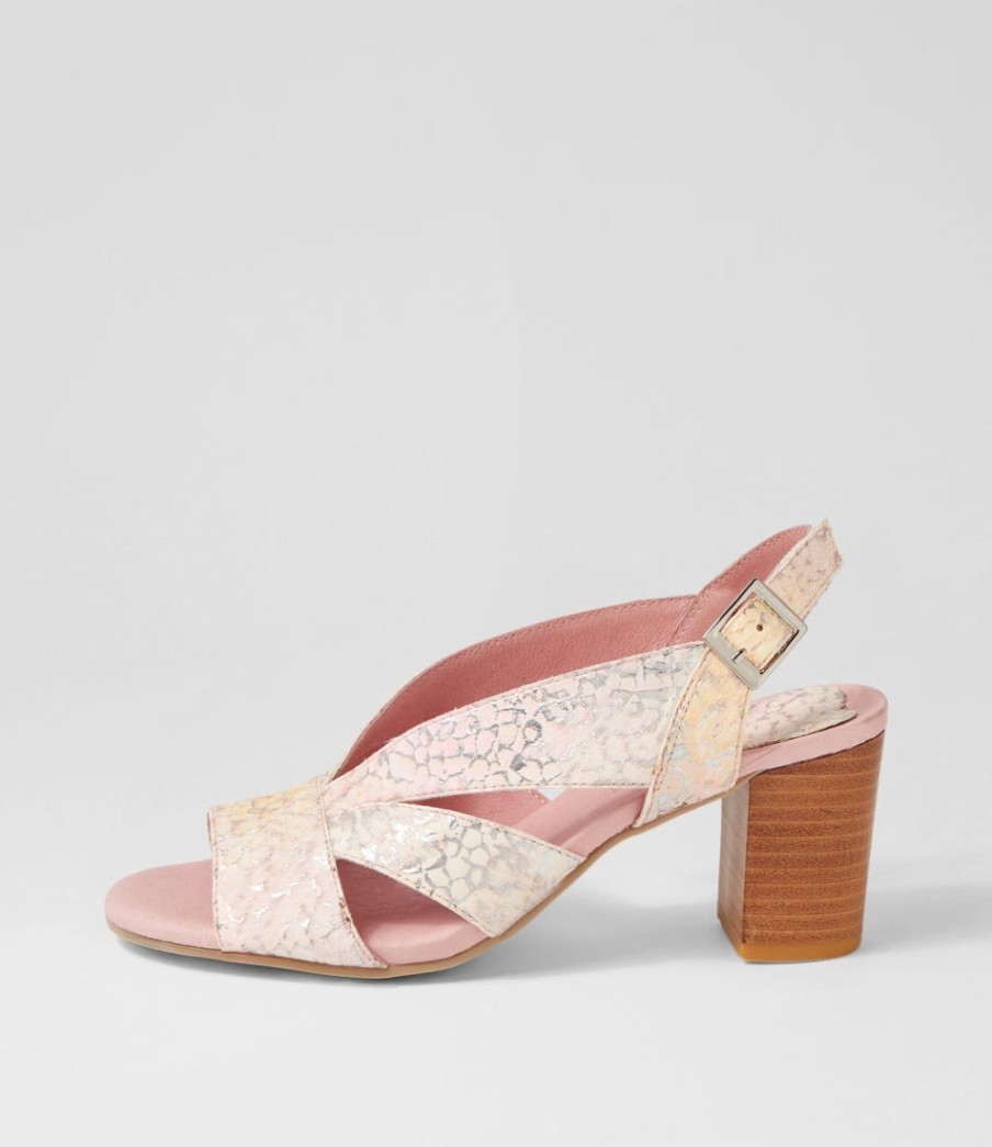 DJANGO & JULIETTE Simmie Pink Print Leather Sandals | Heels