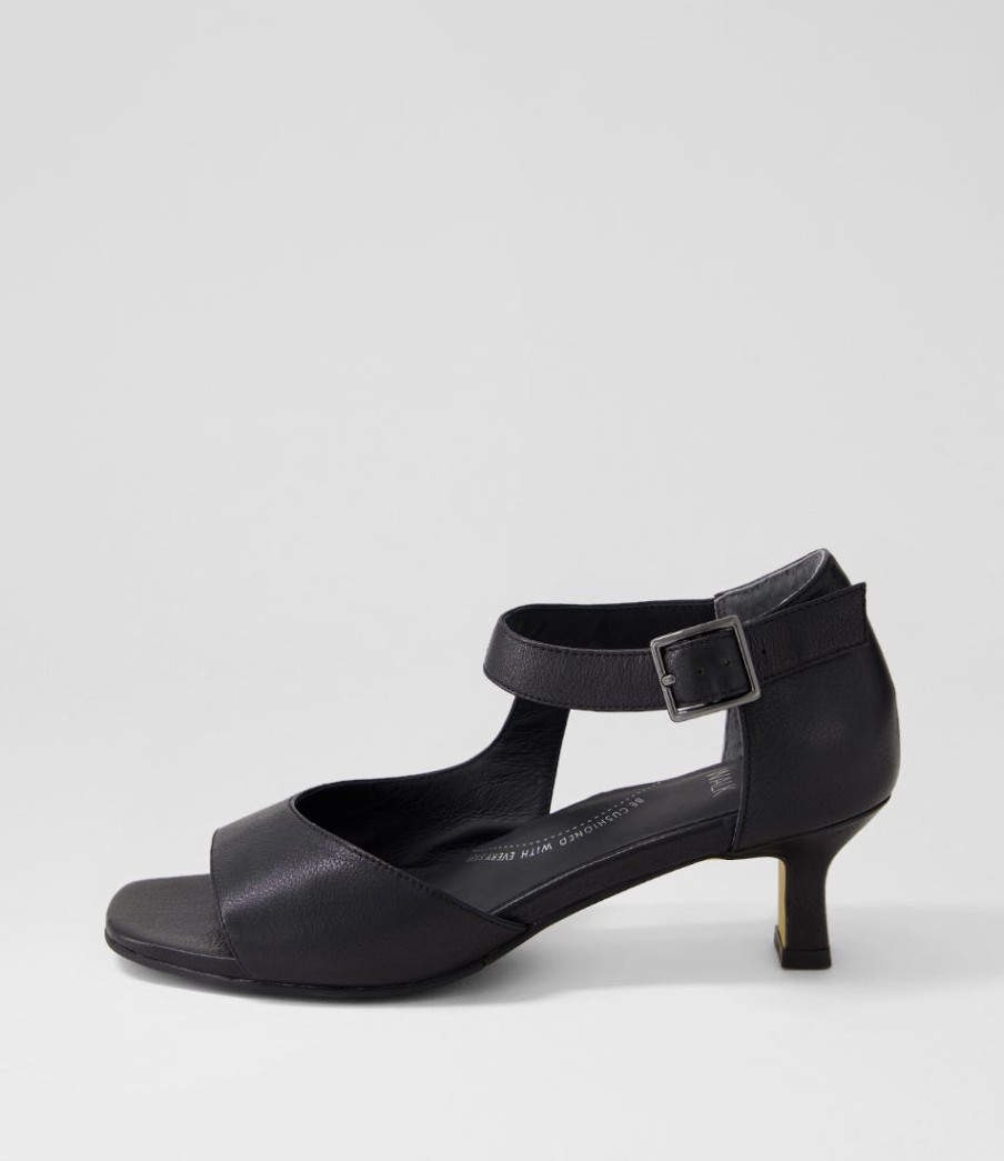 ZIERA Irunn Xw Black Leather Sandals | Heels