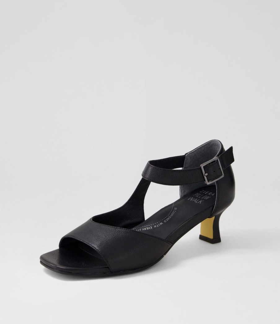 ZIERA Irunn Xw Black Leather Sandals | Heels